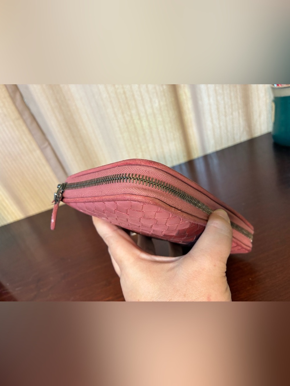 Bottega Veneta Pink and Burgundy Intrecciato Zip Wallet - Picture 11 of 14